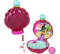 Polly Pocket Dolls & Accessories, Sparkle Beach Shell Compact with Micro Doll & Ocean Pet, Travel Toy with Water Play,