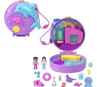 Polly Pocket Dolls Age 4+ and Playset, Dolphin Rescue & Play Compact, Animal Toy with 2 Micro Dolls, Sea Pets, Ocean Accessories