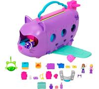 Polly Pocket Dolls Age 4+ and Playset, Kitty Airways Airplane, Travel Toy with 2 Micro Dolls and Pet, Spinning Stage and Accessories