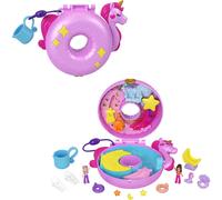 Polly Pocket Dolls and Playset, 12 Accessories, Unicorn Floatie Compact with Water Play and 2 Color-Change Pieces, HKV34