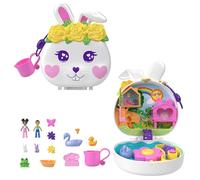 Polly Pocket Dolls and Playset, Animal Toys, Flower Garden Bunny Compact with Water Play and 2 Color-Change Pieces, HKV36