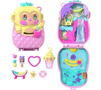 Polly Pocket Dolls and Playset, Pineapple Monkey Compact, Travel Toy with 1 Micro Doll, Pet, Hammock, Fruit Themed Accessories, JKC49