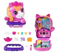 Polly Pocket Dolls and Playset, Pony Rodeo Compact, Travel Toy with 1 Micro Doll, Pet Horses, Food & Fashion Styling Accessories, JCR39