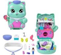Polly Pocket Dolls and Playset, Set Sail Kitty Compact, Travel Toy with 1 Micro Doll, Pet Cats, Food & Fashion Styling Accessories, JCR37