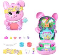 Polly Pocket Dolls and Playset, Tea Party Bunny Compact, Travel Toy with 1 Micro Doll, Pet Bunnies, Food & Fashion Styling Accessories, JCR40