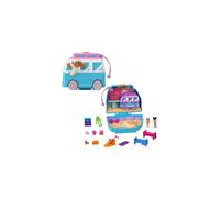 Polly Pocket Dolls and Playset, Travel Toy with Fidget Exterior, Seaside Puppy Ride Compact with 11 Accessories, HRD36