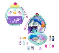 Polly Pocket Dolls and Playset, Travel Toy with Fidget Exterior, Snow Sweet Penguin Compact with 13 Accessories, HRD34