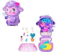 Polly Pocket Dolls & Playset, Cozy Dreamland Lamb Compact, Travel Toy with 1 Micro Doll, Pet Unicorn, Food & Fashion Styling Accessories, JCB15