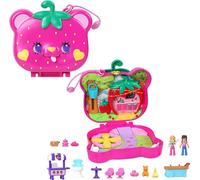 Polly Pocket Dolls & Playset, Straw-Beary Patch Compact with 2 Micro Dolls & 12 Accessories, Travel Toy with Fidget Exterior