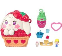 Polly Pocket Dolls & Playset, Strawberry Picnic Bunny Compact | Portable Travel Toy, 1 Micro Doll, Pet, Fruit Themed Accessories , JKC47
