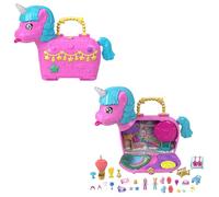 Polly Pocket Dolls & Playset with Pets & 25+ Surprise Accessories, Birthday Celebration Unicorn Partyland Playset, Hot Air Balloon Ride, HYD96