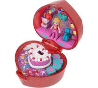 Polly Pocket Mattel 80th Anniversary Compact Playset, Jewelry Box with Doll, Balloon Pet, and Wearable Ring, Ring Box with Celebration Theme, JGK21