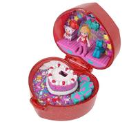 Polly Pocket Mattel 80th Anniversary Compact Playset, Jewelry Box with Doll, Balloon Pet, and Wearable Ring, Ring Box with Celebration Theme, JGK21