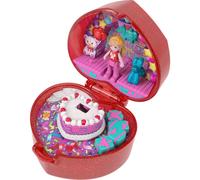 Polly Pocket Mattel 80th Anniversary Compact Playset Jewelry Box with Doll Balloon Pet and Wearable Ring Ring Box with Celebration Theme