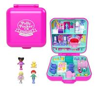 Polly Pocket Mattel 80th Anniversary Heritage Compact Playset, House Compact with 3 Dolls, and 1 Pet and Fashion Skirt, Furniture with Celebration Theme, JGK22