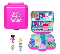 Polly Pocket Mattel 80th Anniversary Heritage Compact Playset, House Compact with 3 Dolls, and 1 Pet and Fashion Skirt, Furniture with Celebration Th