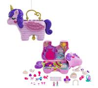 Polly Pocket Micro, Unicorn Party Playset, Pink Unicorn Toy with Purple Hair, 25 Toy Surprises Inside, Toys for Ages 4 and Up, One Polly Pocket Playset, GVL88