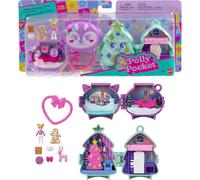Polly Pocket Mini Toys Holiday Stackable Compact Playset Bundle with Micro Doll Accessories Pet Animal Travel Toy with Clip