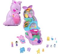 Polly Pocket Mini Toys, Mama and Joey Kangaroo Purse 2-in-1 Compact Playset with 2 Micro Dolls and Accessories, Travel Toys, HKV50