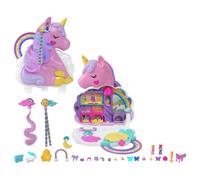 Polly Pocket Mini Toys, Rainbow Unicorn Salon Styling Head and Playset with 2 Micro Dolls, 20+ Accessories and Moving Features, HMX18