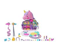 Polly Pocket Mini Toys, Rainbow Unicorn Salon Styling Head and Playset with 2 Micro Dolls, 20+ Accessories and Moving Features, HKV51
