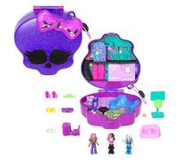 Polly Pocket Monster High Playset with 3 Micro Dolls & 10 Accessories, Opens to High School, Collectible Travel Toy with Storage, HVV58