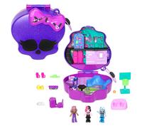 Polly Pocket Monster High Playset with 3 Micro Dolls & 10 Accessories, Opens to High School, Collectible Travel Toy with Storage, HVV58