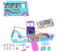 Polly Pocket Micro Dolls and Transforming Camper Van Vehicle, Accessories Include Pets and Toy Car, Pet Mobile Adventure Playset, JCC22