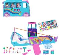Polly Pocket Transforming Pet Mobile Adventure Playset | Toy Car, Working Wheels, Sticker Sheet, 2 Micro Dolls, 21 Accessories, 9 Play Features, Portable, JCC22
