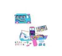 Polly Pocket Micro Dolls and Transforming Camper Van Vehicle, Accessories Include Pets and Toy Car, Pet Mobile Adventure Playset, JCC22