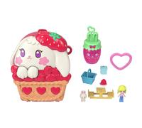 Polly Pocket Dolls and Playset, Strawberry Picnic Bunny Compact, Travel Toy with 1 Micro Doll, Pet, Fruit Themed Accessories, JKC47