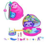Playset and Travel Toy with 2 Micro Dolls and 12 Accessories, Animal Toy, Sloth 2-in-1 Purse Compact, HRD40