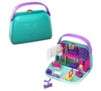 Polly Pocket Pocket World Mini Mall Escape Purse-shaped Compact with Micro Polly and Lila dolls, Surprise Reveals, Movie Theater, Elevator, Dressing Room, Scooters & More; Ages 4 and Older, GCJ86