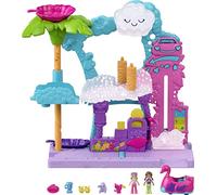 Polly Pocket Pollyville Flamingo Fun Car Wash, 2 Micro Dolls, Flamingo Car Color-Change, Water Play Accessories, Gift for Ages 4 Years Old & Up