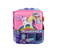 Polly Pocket Pollyville, Resort Roll Away Playset with Rolling Wheels, 5 Play Areas, 4 Polly Pocket Dolls, 1 Polly Pocket Vehicle, 30 Toy Accessories,