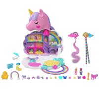 Polly Pocket Mini Toys Age 4+, Rainbow Unicorn Salon Styling Head and Playset with 2 Micro Dolls, 20+ Accessories and Moving Features, HKV51