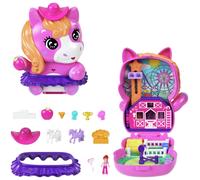 Polly Pocket Dolls and Playset, Pony Rodeo Compact, Travel Toy with 1 Micro Doll, Pet Horses, Food & Fashion Styling Accessories, JCR39