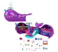 Polly Pocket Sparkle Cove Adventure Dolls & Toy Boat Playset, Narwhal Adventurer with 2 Micro Dolls, 3 Dissolvable Pearls & 13 Accessories, HKV71
