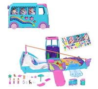 Polly Pocket Transforming Pet Mobile Adventure Playset | Toy Car, Working Wheels, Sticker Sheet, 2 Micro Dolls, 21 Accessories, 9 Play Features, Portable, JCC22