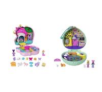 Polly Pocket Unicorn Forest Compact Tea Party-Themed Playset & GTN15? Hedgehog Cafe Compact, Micro Polly Doll & Friend Doll, 2 Animal Figures (1 Cat w