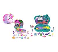 Polly Pocket Unicorn Forest Compact Tea Party-Themed Playset with Glitter Horn, 2 Micro Dolls & 13 Accessories & Otter Aquarium Compact, 2 Micro Dolls