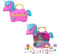 Polly Pocket Dolls & Playset with Pets & 25+ Surprise Accessories, Birthday Celebration Unicorn Partyland Playset, Hot Air Balloon Ride, HYD96