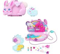 Polly Pocket Wearable Travel Toy with 2 Micro Dolls and 12 Accessories Including Pets, 2-in-1 Bunny Fun Compact Purse Playset with Bunny Unicorn Theme, JFT88