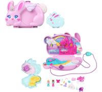 Polly Pocket Wearable Travel Toy with 2 Micro Dolls and 12 Accessories Including Pets 2-in-1 Bunny Fun Compact Purse Playset with Bunny Unicorn
