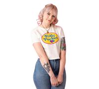 Polly Pocket Womens White Cropped T-Shirt | Retro Logo Graphic Tee | Short Sleeve Top | Vintage Logo Apparel for Women | Stylish Retro Fashion Tee