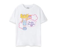 Polly Pocket Womens T-Shirt | Ladies Polly Doll Short Sleeve Graphic Tee in White | Adults Fold Up Toy Rainbows Clouds Nostalgic Short-Sleeve Apparel Top | Miniature Character Merchandise Gift
