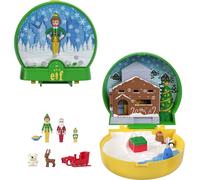 Polly Pocket x Elf Collaboration Compact | Micro Buddy & Santa Dolls, Holiday Theme Playset, 5 Themed Accessories Including Papa Elf , JGT05