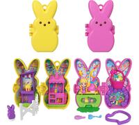 Polly Pocket x Peeps, Micro Doll & 2 Playsets with 7 Themed Accessories, Keychain Clip, Travel Toy, Partnership Compact