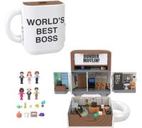 Polly Pocket x The Office Compact Playset 6 Character Dolls and 9 Accessories, Collectible Partnership Toy, Coffee Mug Exterior, JCC19