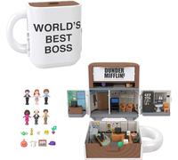 Polly Pocket x The Office Compact Playset 6 Character Dolls and 9 Accessories, Collectible Partnership Toy, Coffee Mug Exterior, JCC19